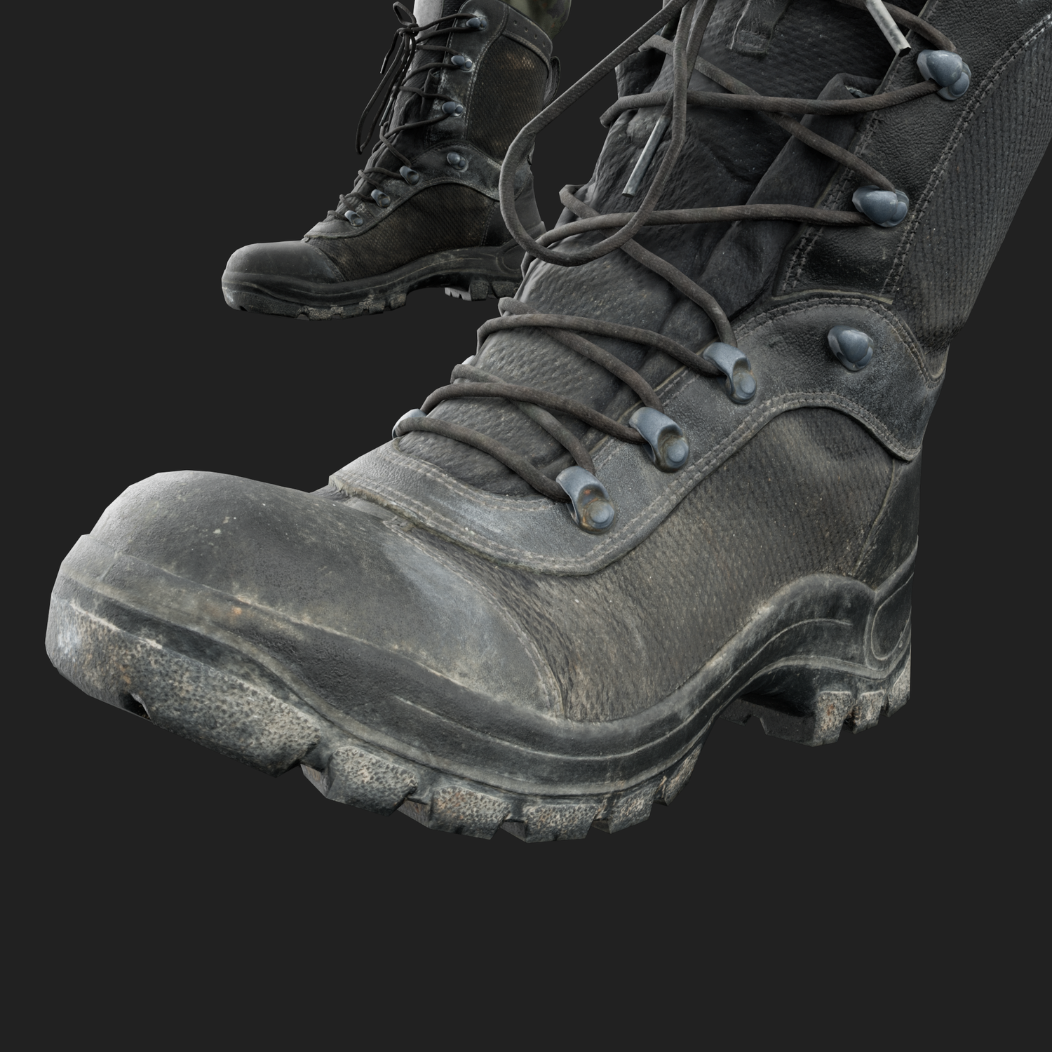 Realistic rendering of a 3D model male Military Boots - front detail view