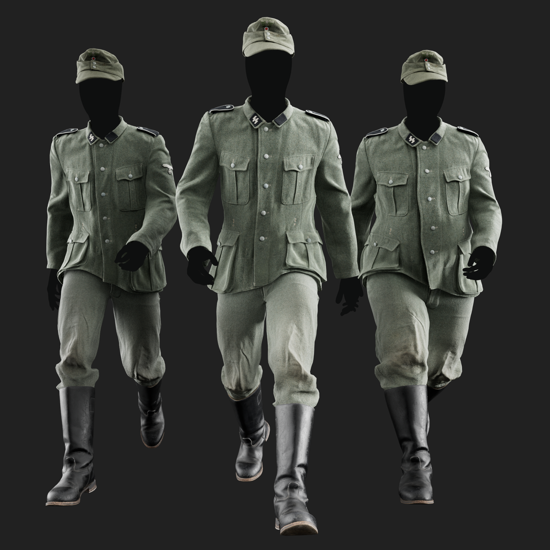 3D Model German Military Uniform M40 metahuman skeletons in move