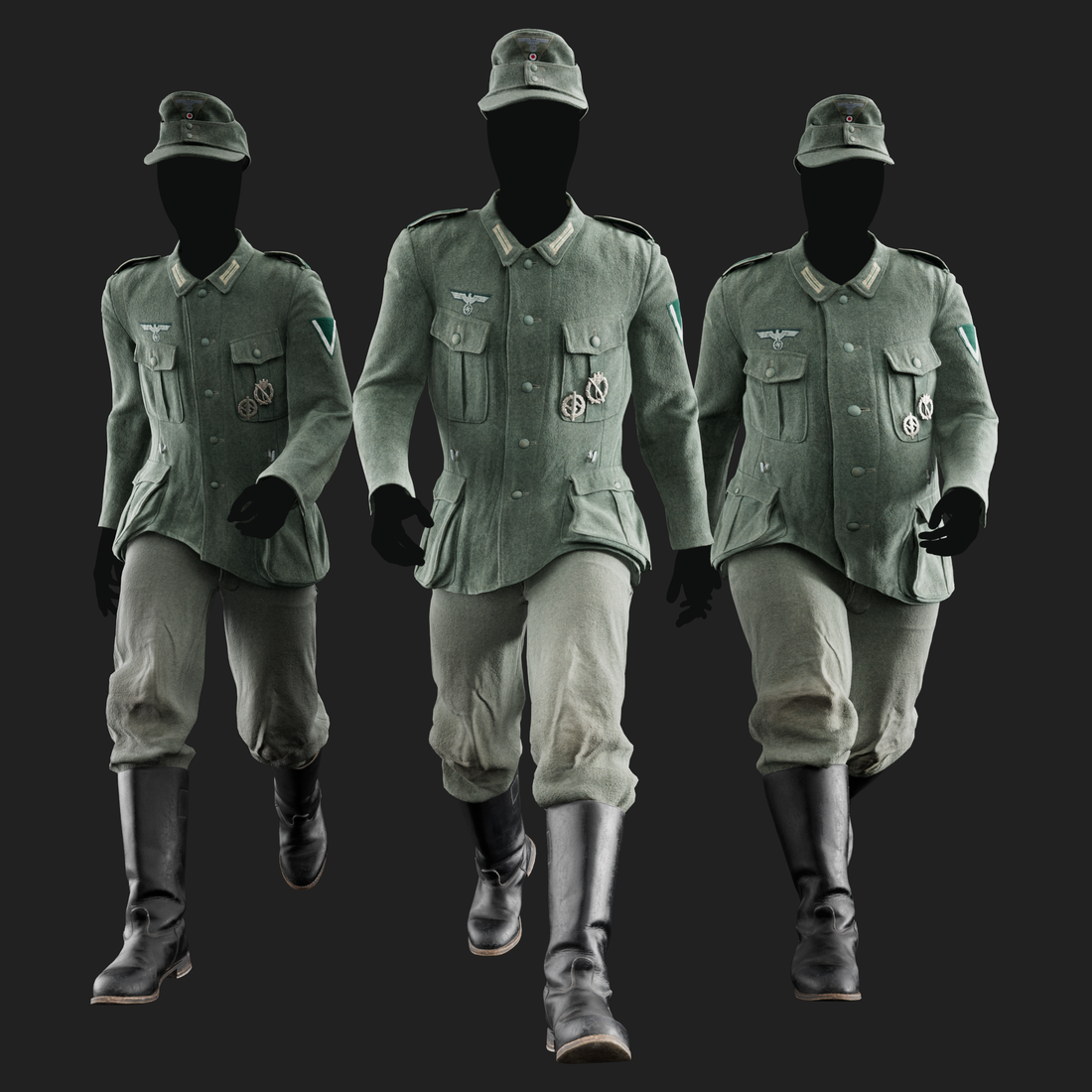 3D Model of German Military Uniform M40 Wool rigged and skinned as a Metahuman clothing in Unreal Engine