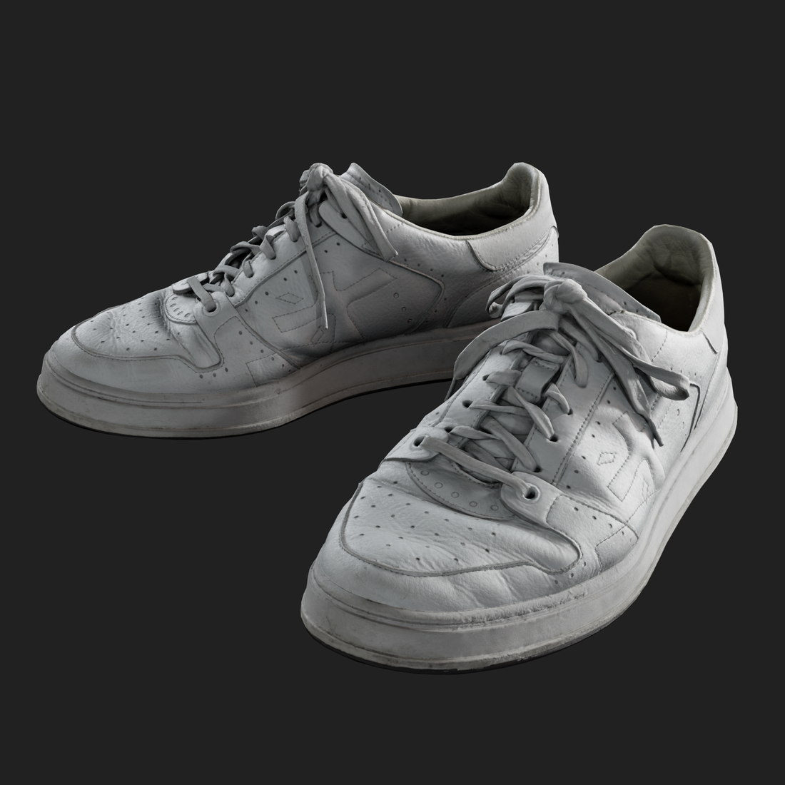 3D Model White Leather Sneakers front right