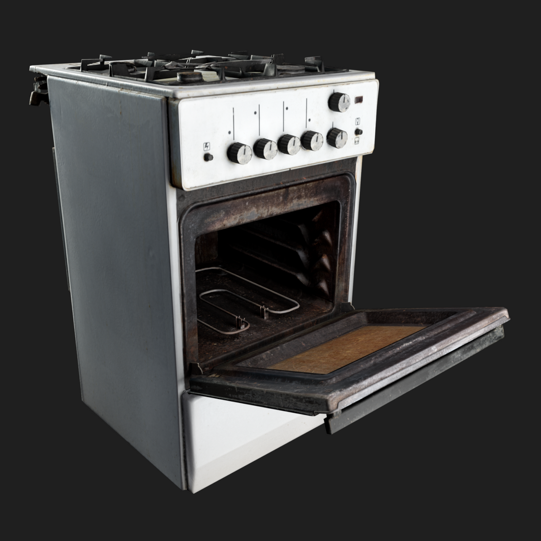 3D model of a vintage combined stove with an open oven door/FBX format