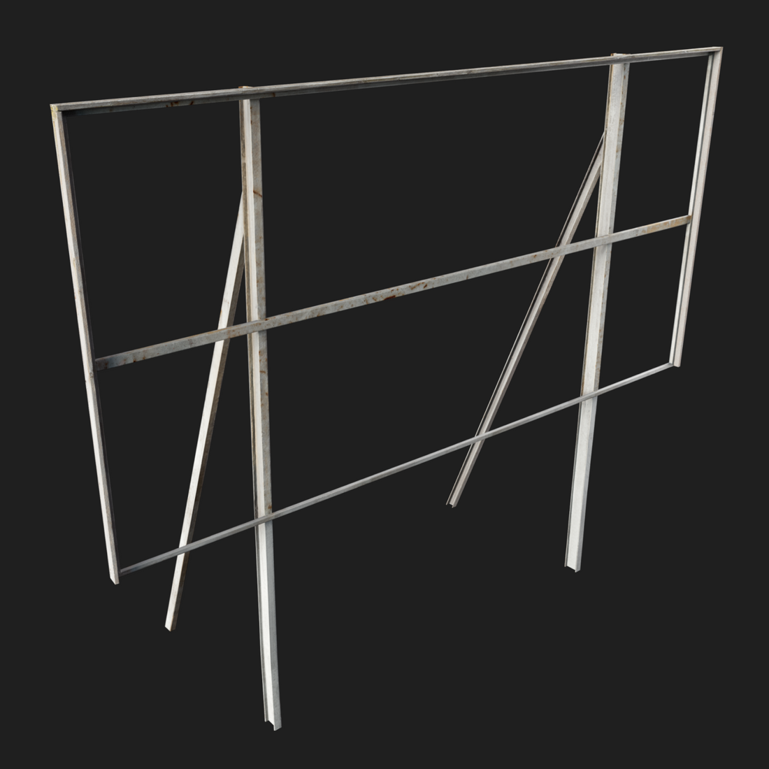 3D model of an empty billboard frame with metal supports, showing a metallic, realistic texture.