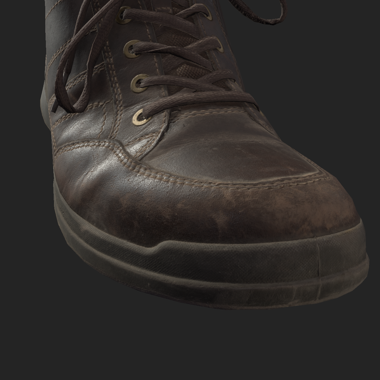 Realistic rendering of a 3D model male Shoes - front detail view