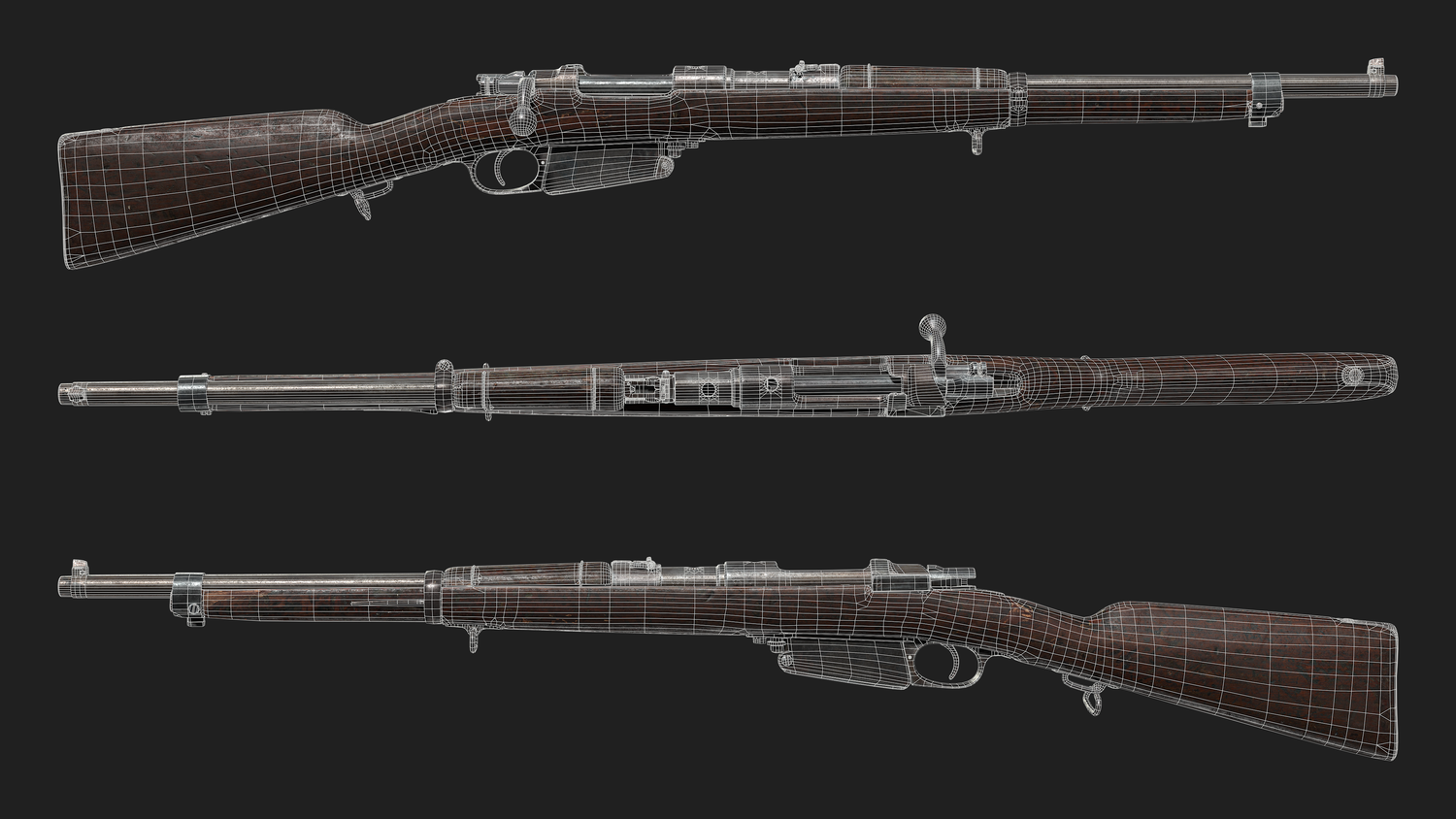 3D Model of Mauser Rifle 1894 wireframe