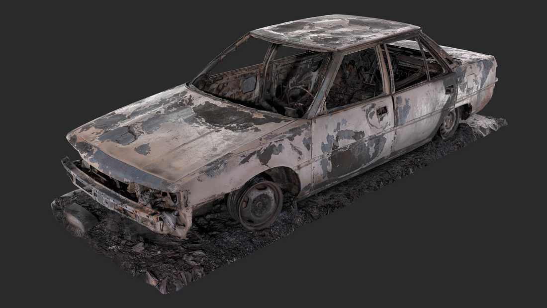 Burned-Out Mitsubishi Galant 3D Model Car