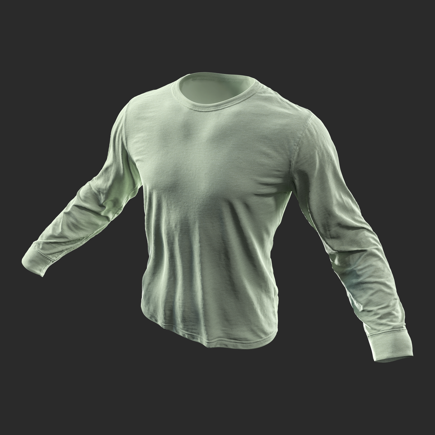 ﻿3D Model Mens Green Long Sleeve T-Shirt front left