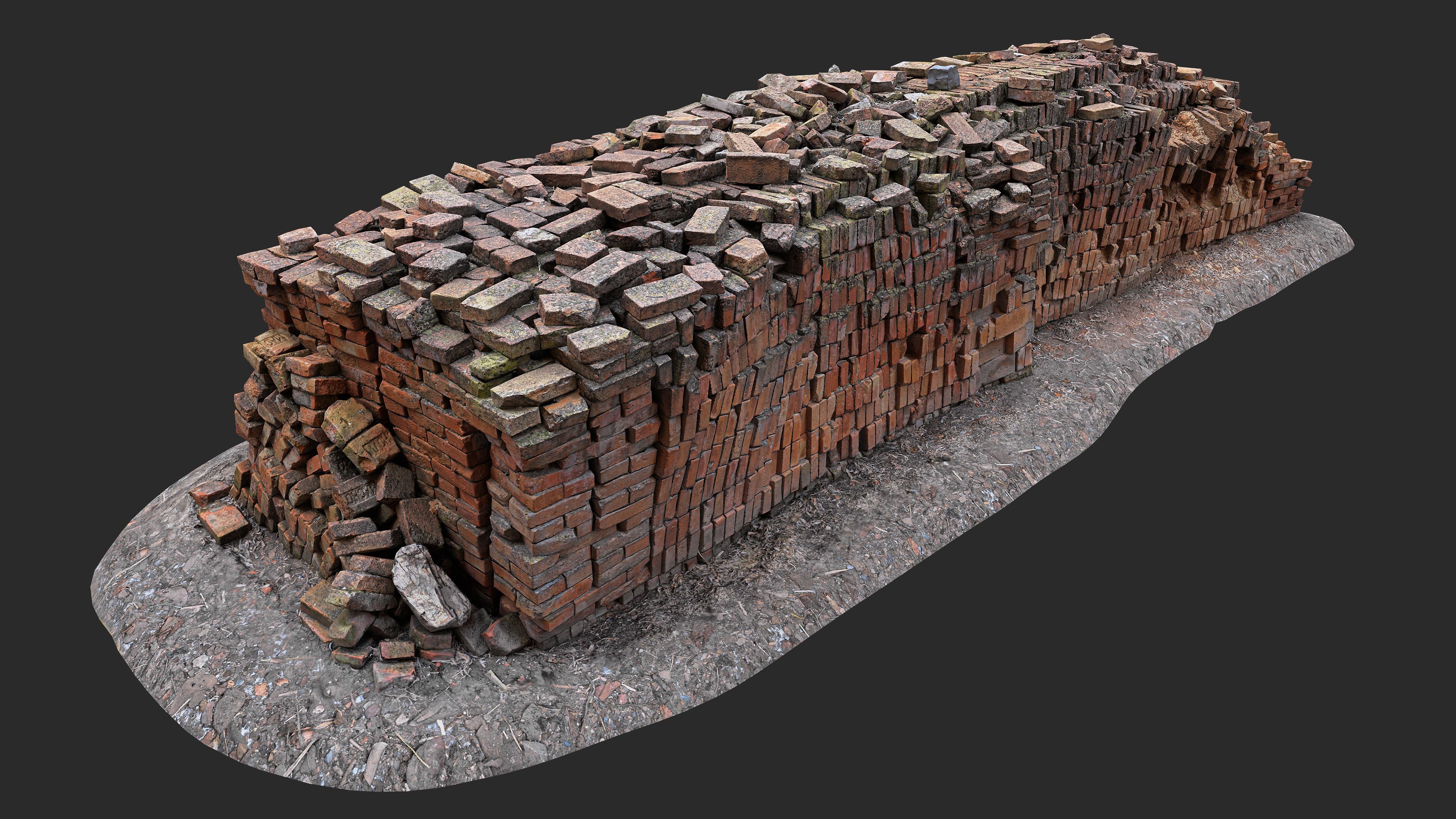3D Model of an Old Hand-Made Bricks Stack Pile - Game Asset (FBX)
