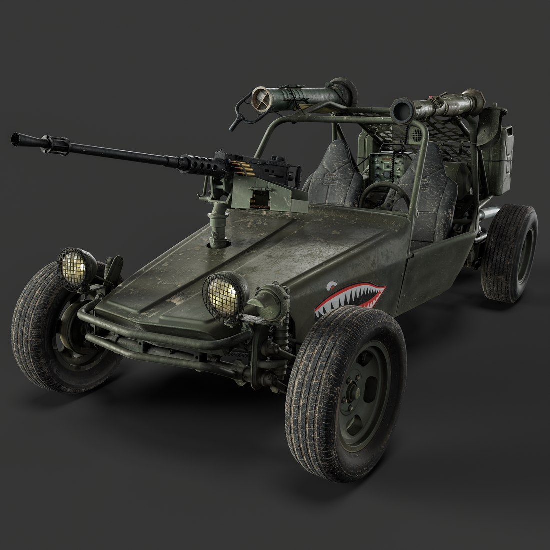 Detailed 3D Model of a Desert Patrol Vehicle, front view