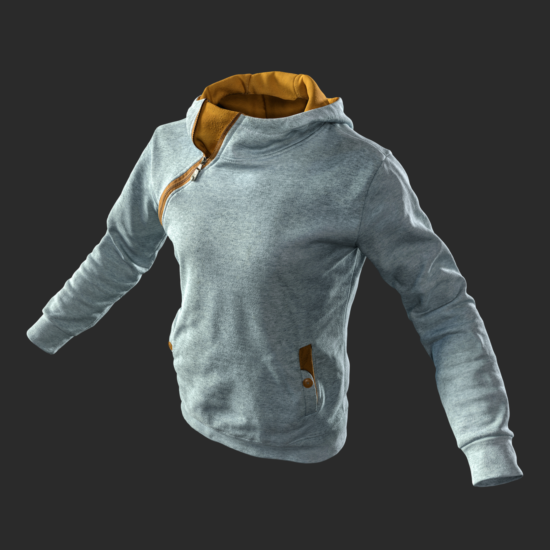 3D Model Gray Mustard Hoodie front left
