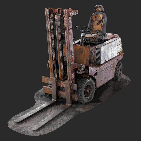 3D Burned-Out 1980s Forklift