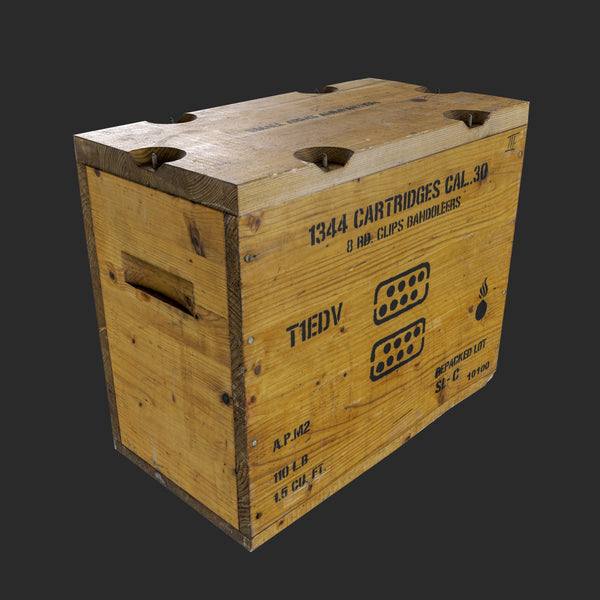 Wooden military ammunition crate (Caliber 30 Supply Crate) realistic 3D model asset