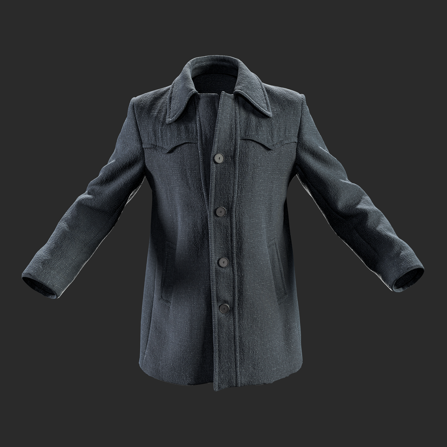 3D Clothing: Black Warm Wool Fit Coat front