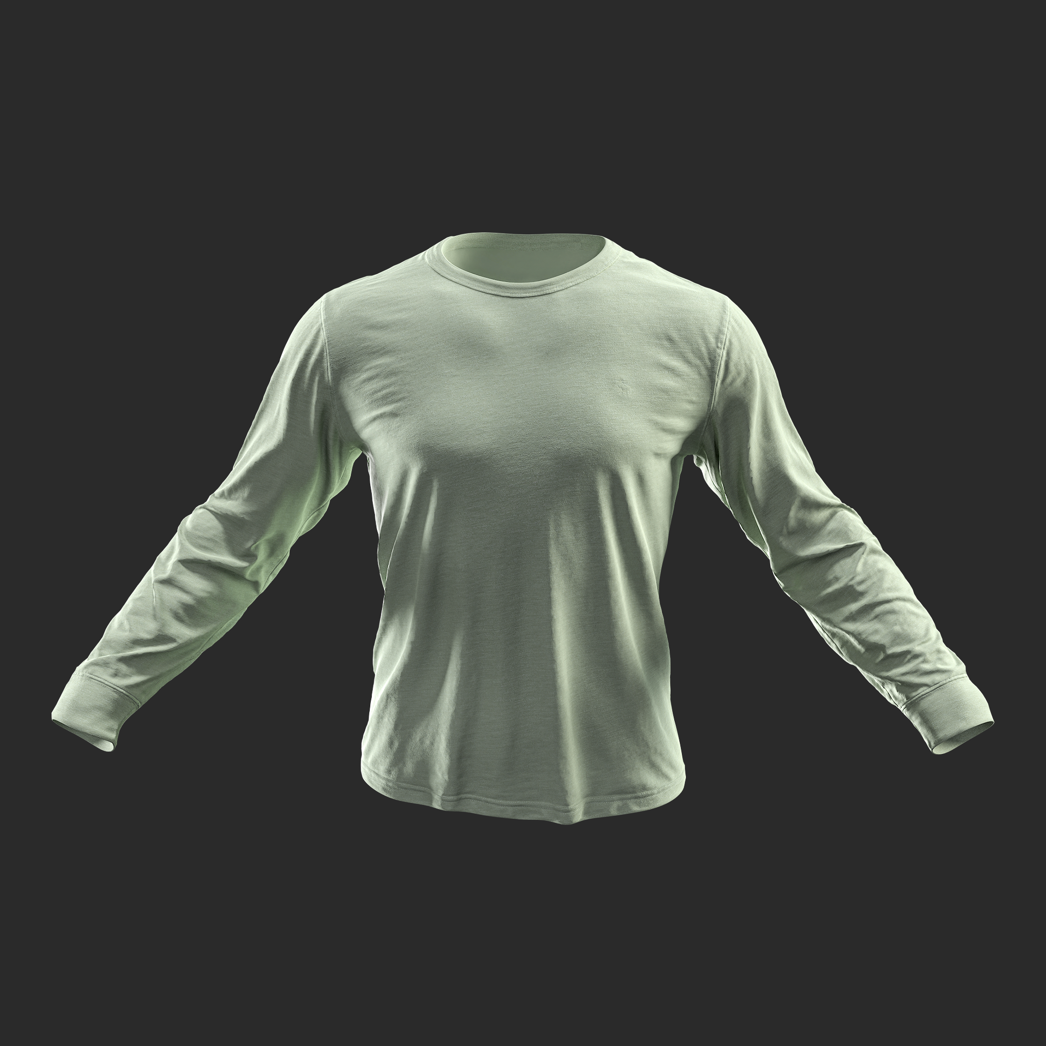 ﻿3D Model Mens Green Long Sleeve T-Shirt front