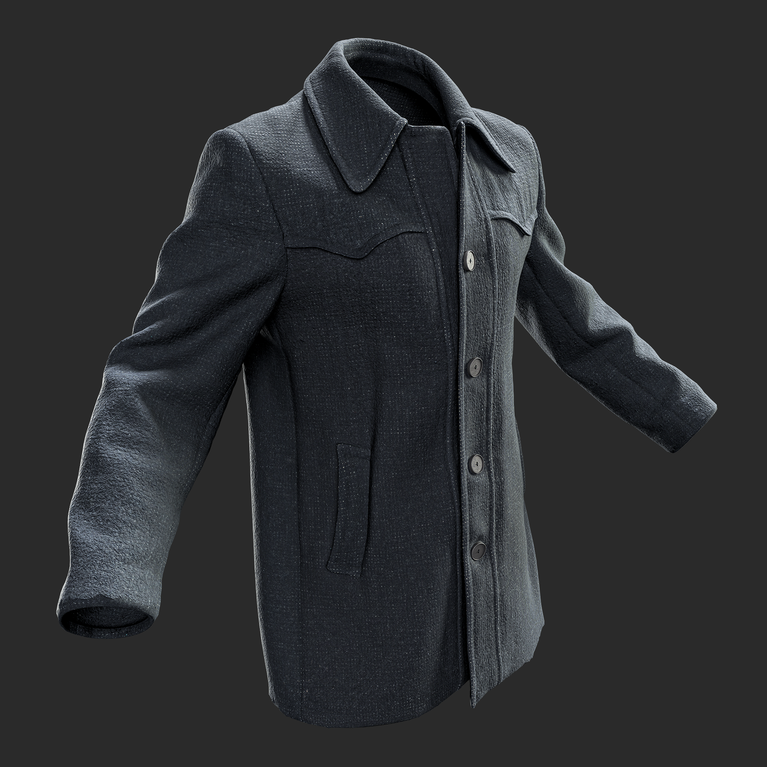 3D Clothing: Black Warm Wool Fit Coat front right