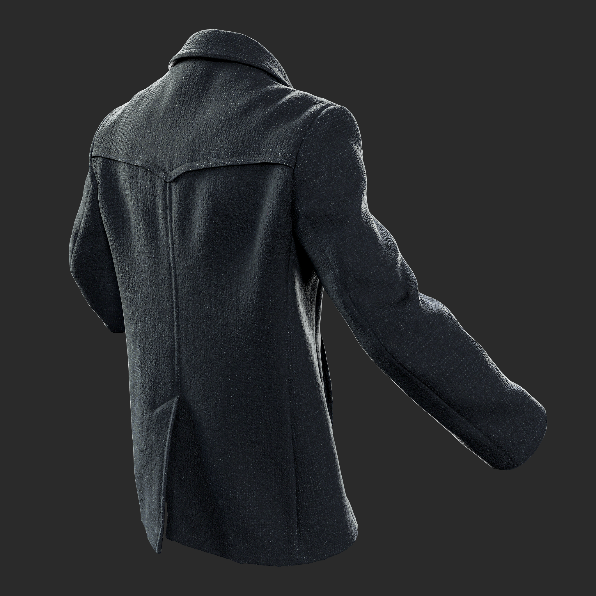 3D Clothing: Black Warm Wool Fit Coat back right