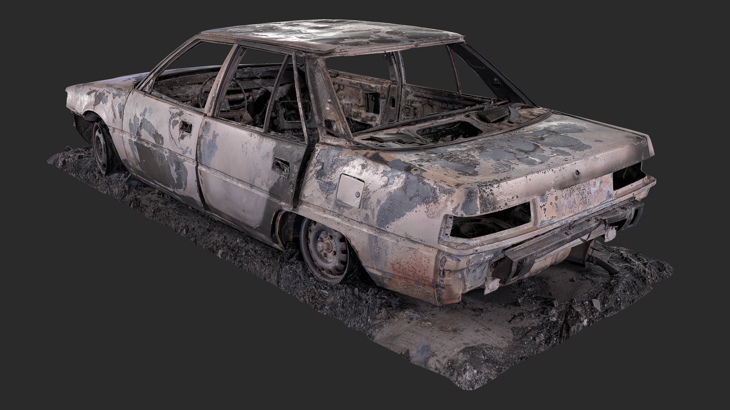 3D Burned-Out Mitsubishi Galant Sedan