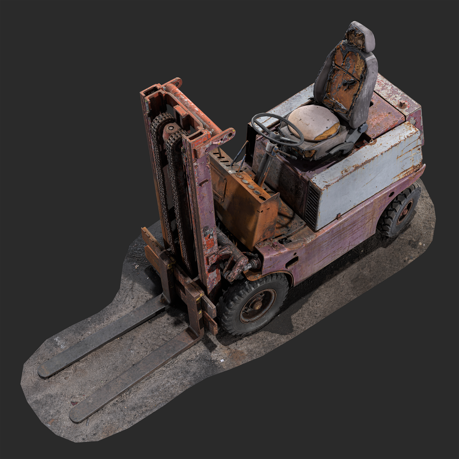 3D Burned-Out 1980s Forklift