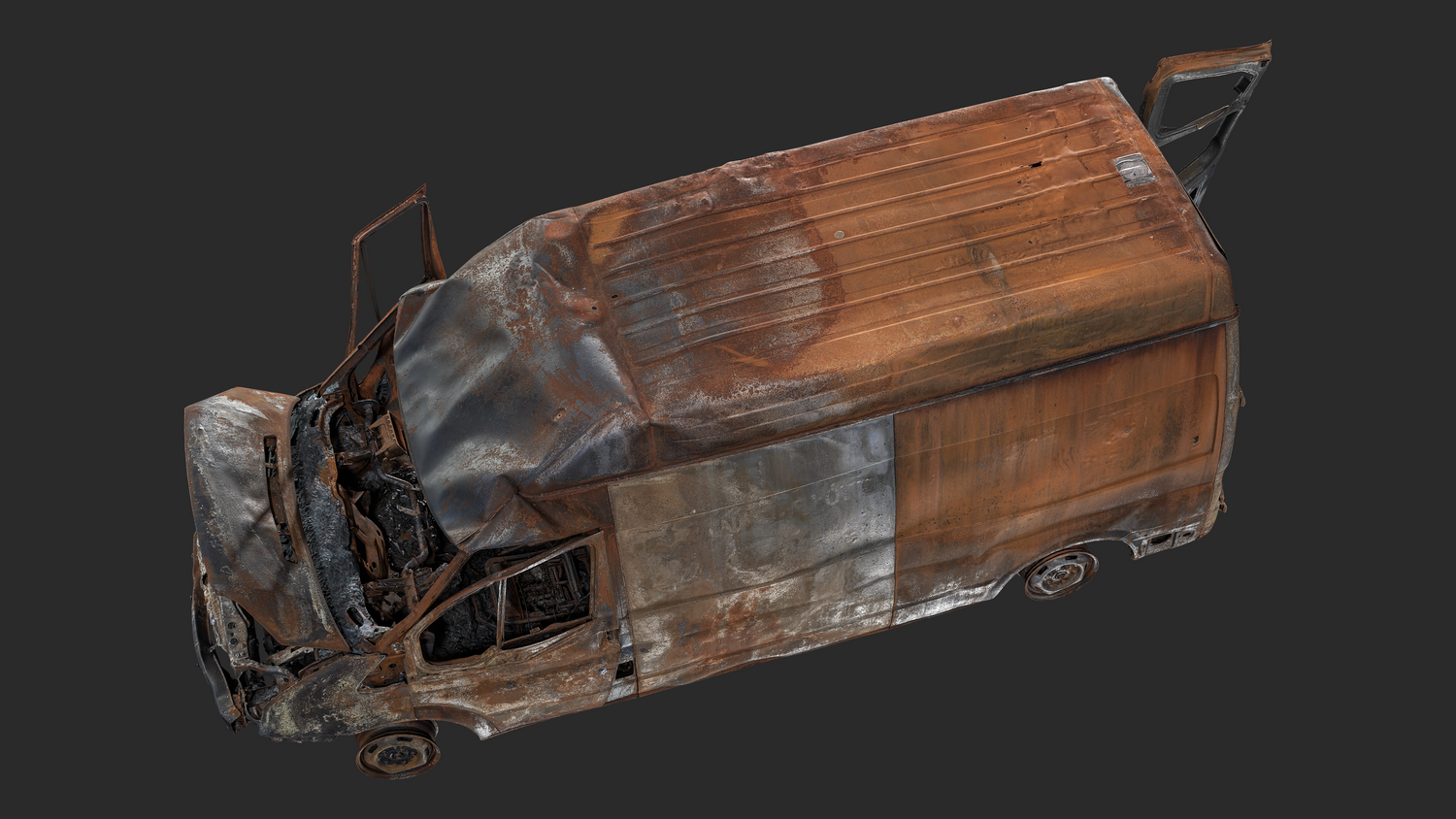 3D Burned Ford Transit Van