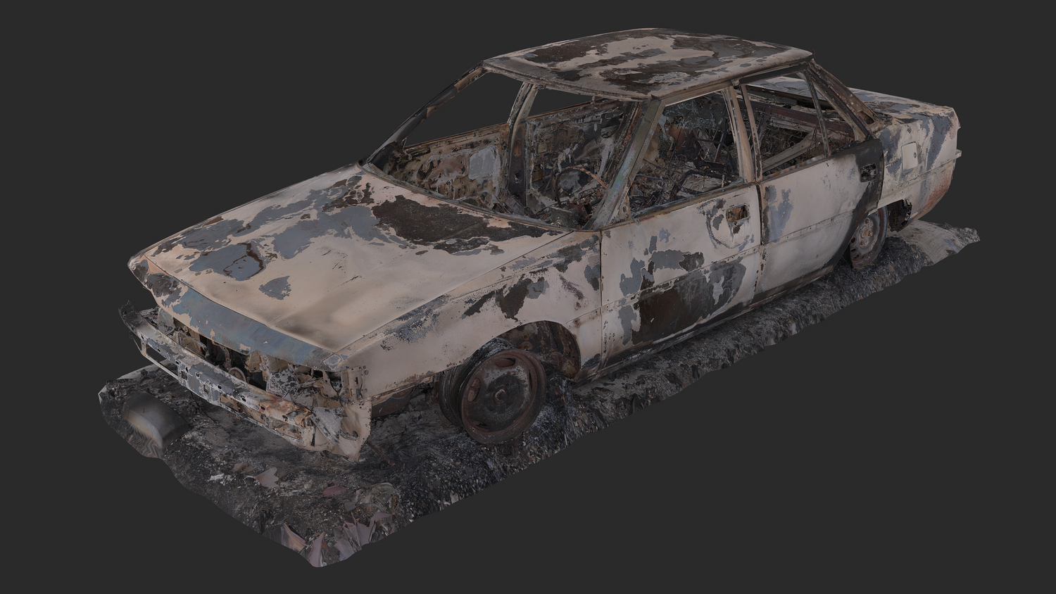 3D Burned-Out Mitsubishi Galant Sedan