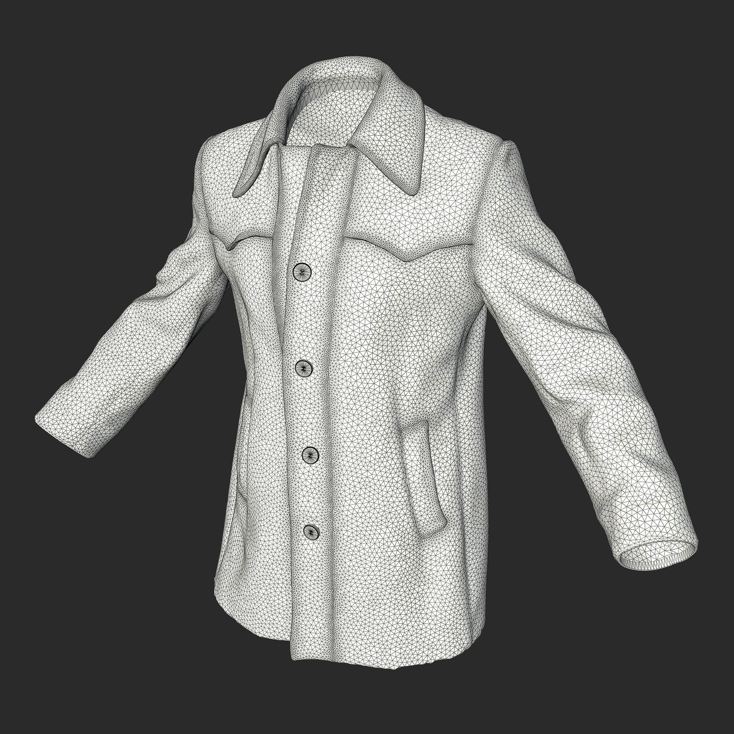 3D Clothing: Black Warm Wool Fit Coat wire frame