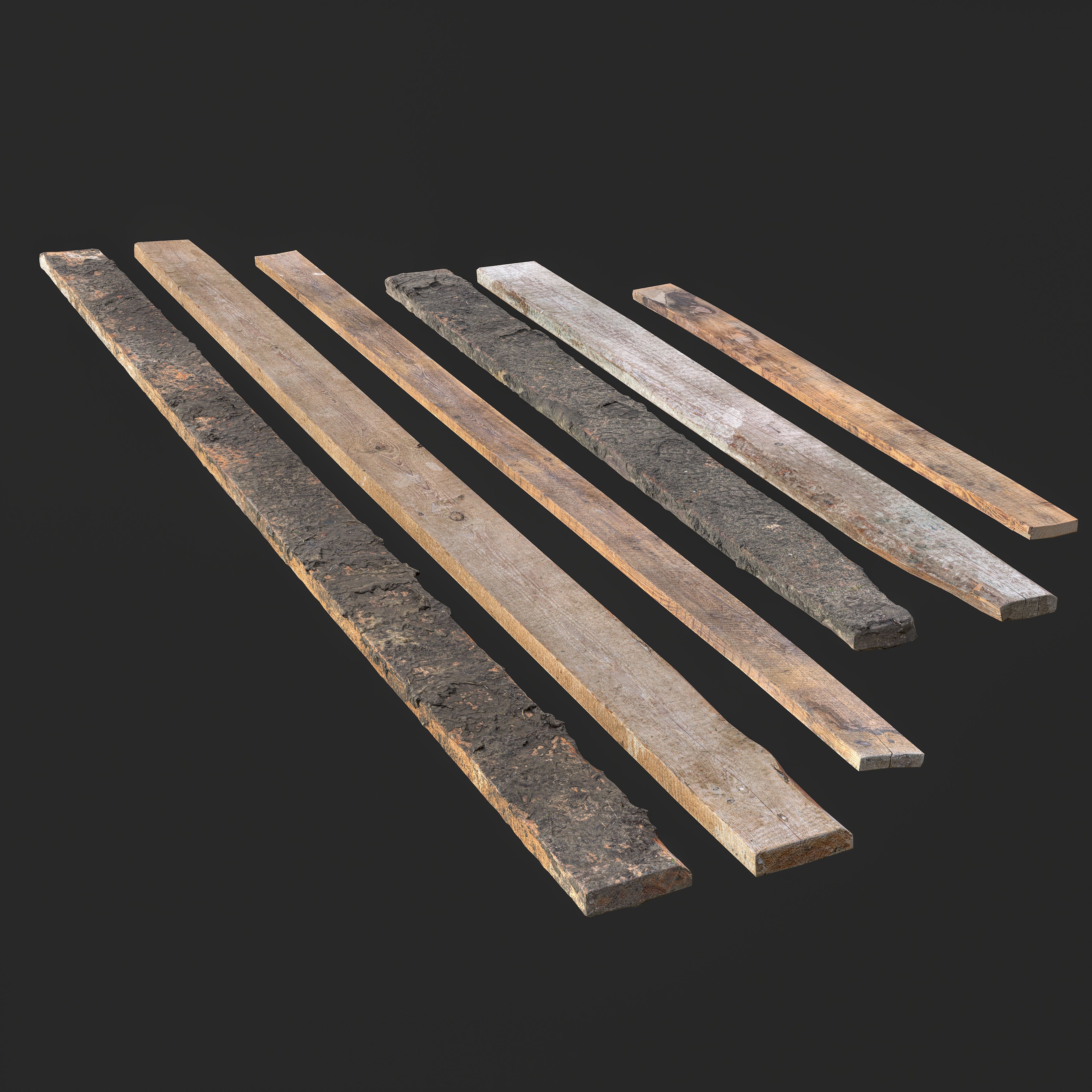 3D Weathered Wooden Planks Set