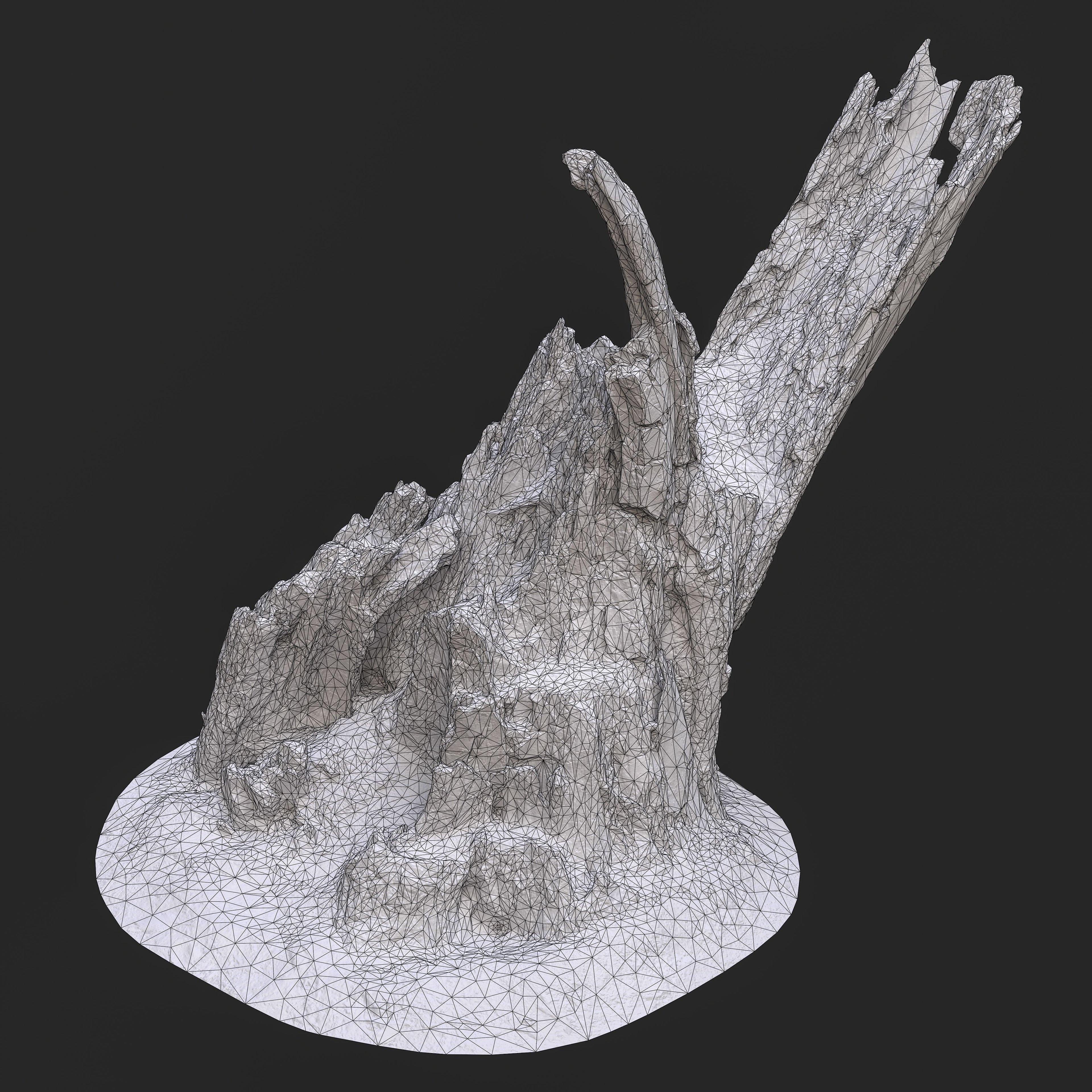 3D Weathered Tree Stump with Exposed Roots